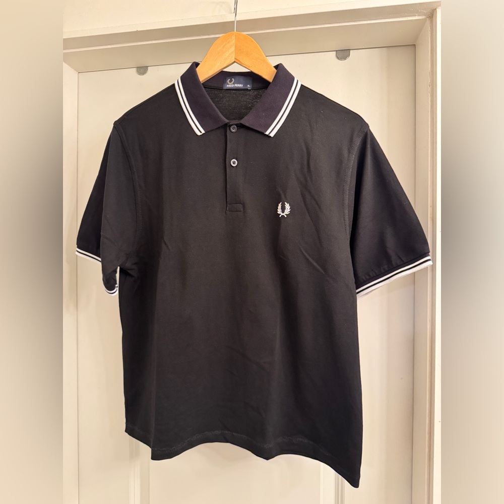 Fred Perry Black Polo Shirt with White Trim